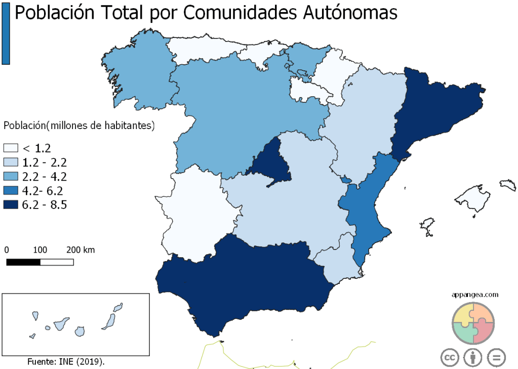 Población total por Comunidades Autónomas (España)
