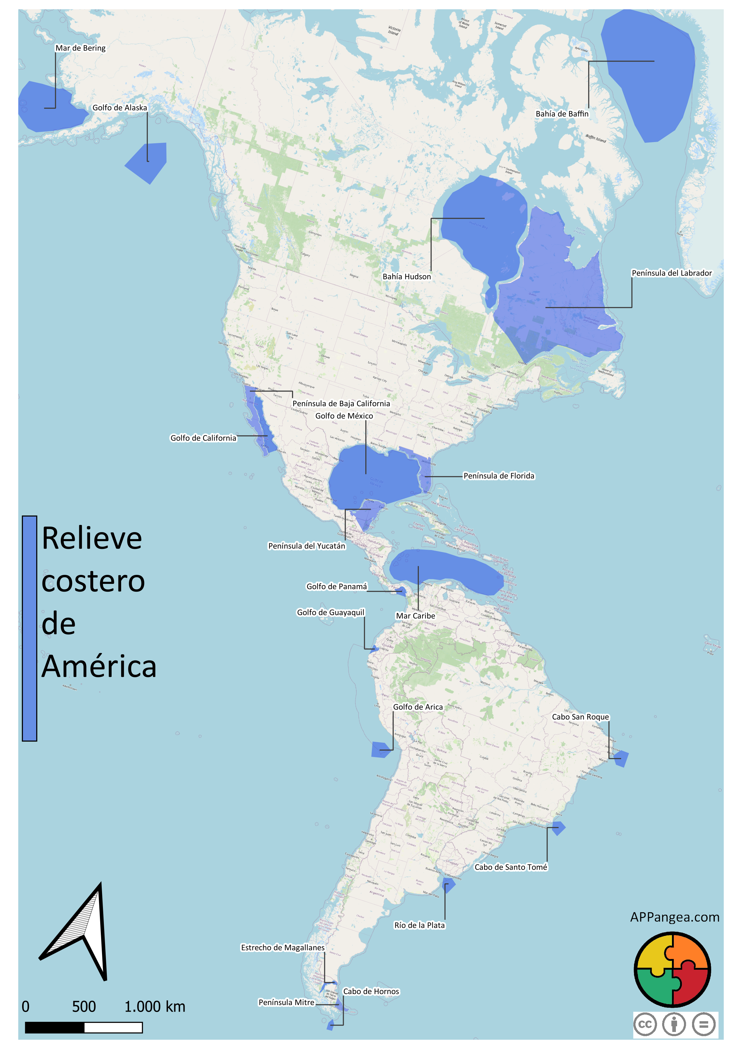Mapa relieve costero de América. Geografía e Historia 1ºESO