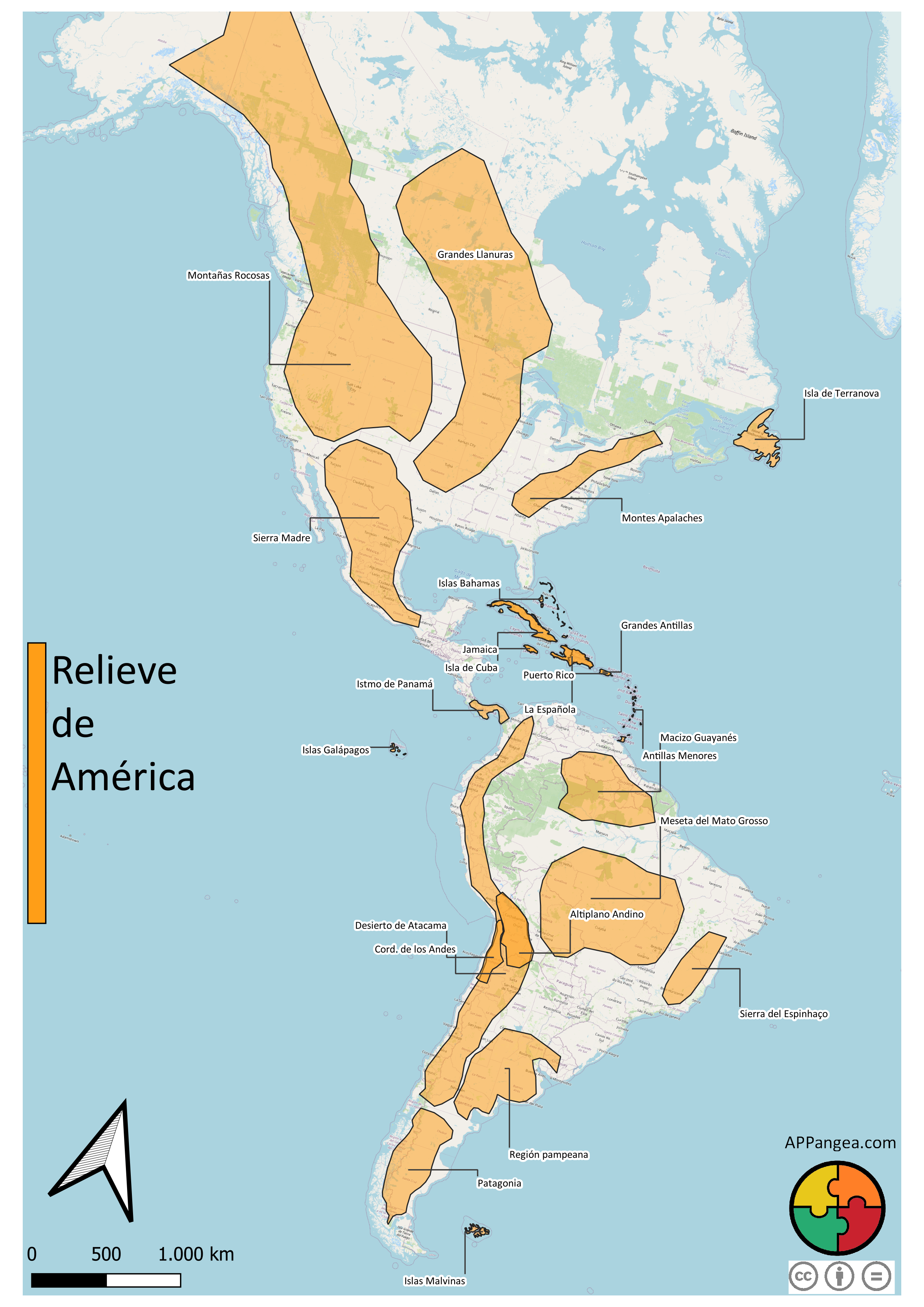Mapa relieve de América. Geografía e Historia 1ºESO