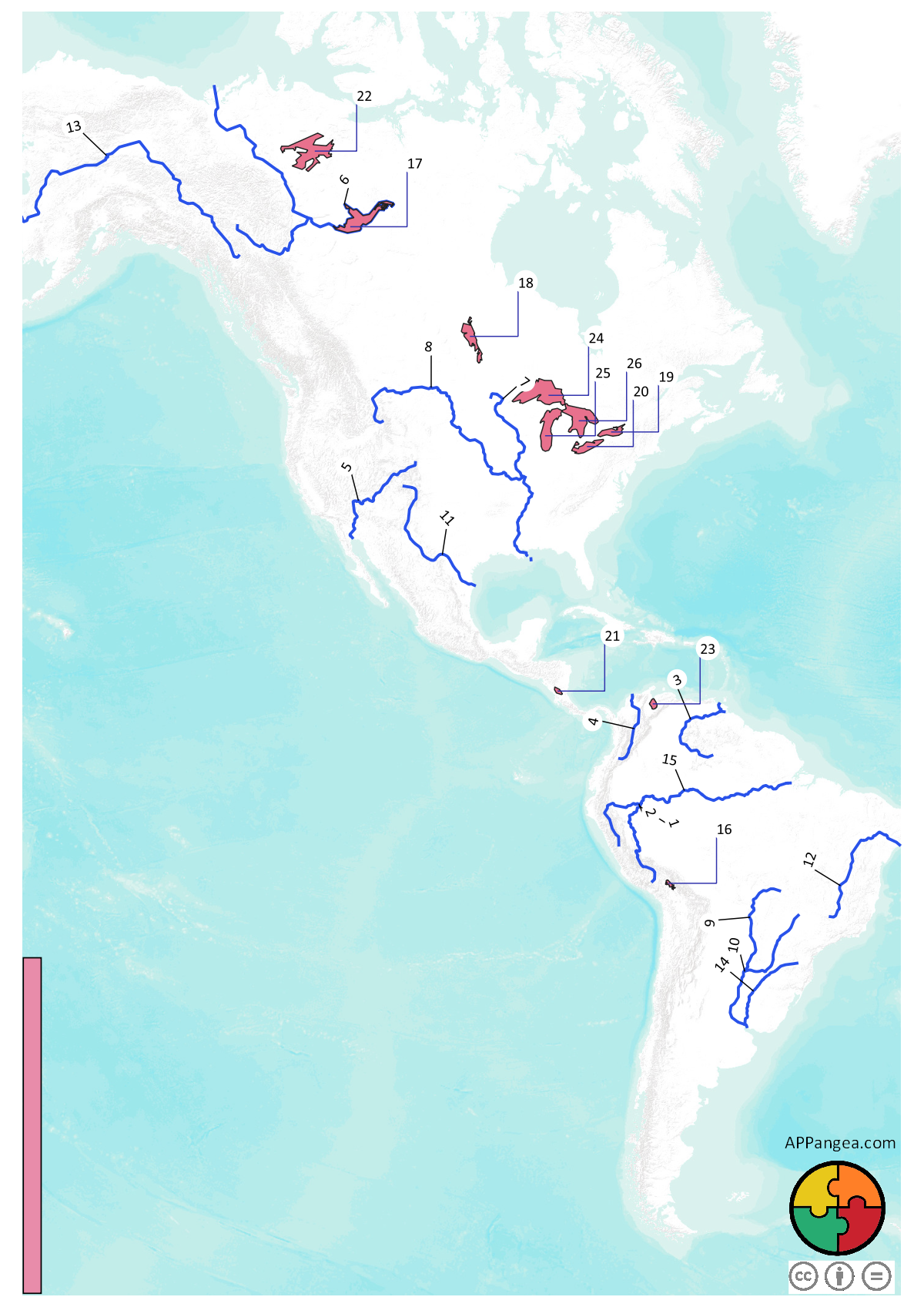 Prueba de Evaluación. Mapa ríos y lagos de América. Geografía e Historia 1ºESO