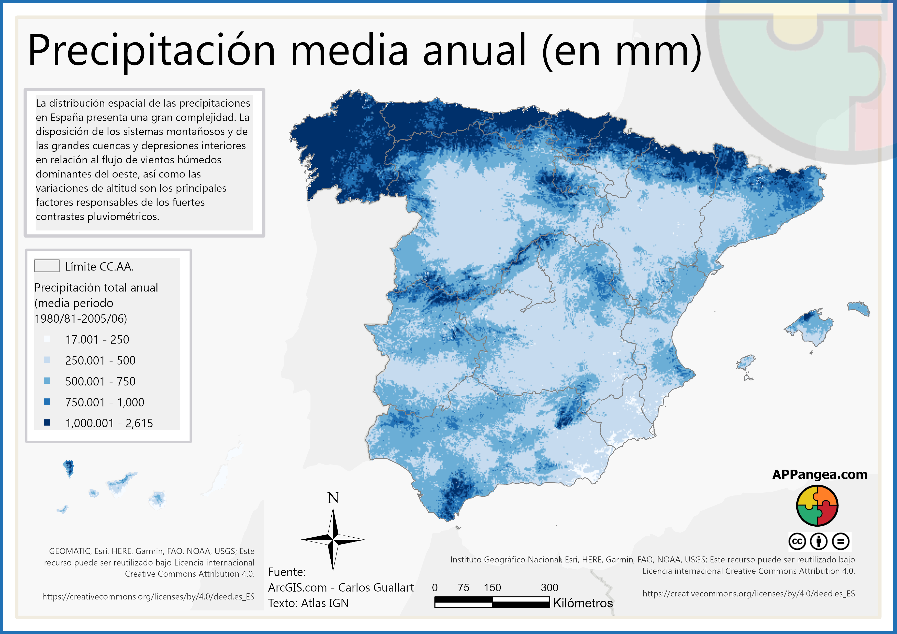 Mapa Precipitación anual en España. Geografía de Españaf
