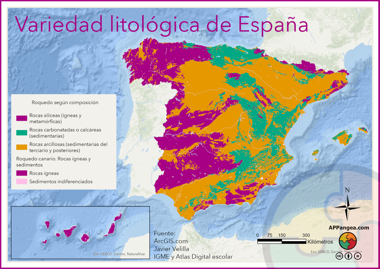 Mapa Variedad litológica de España - Mapa roquedo de España