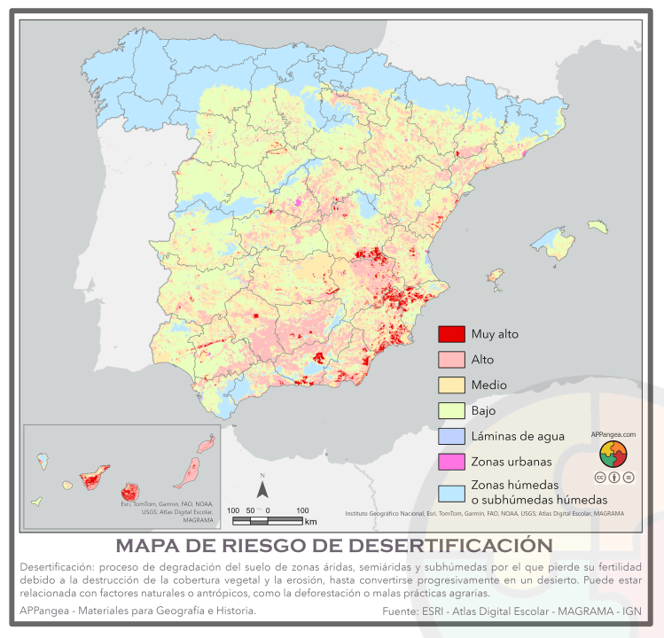Mapa de riesgo de desertificación en España