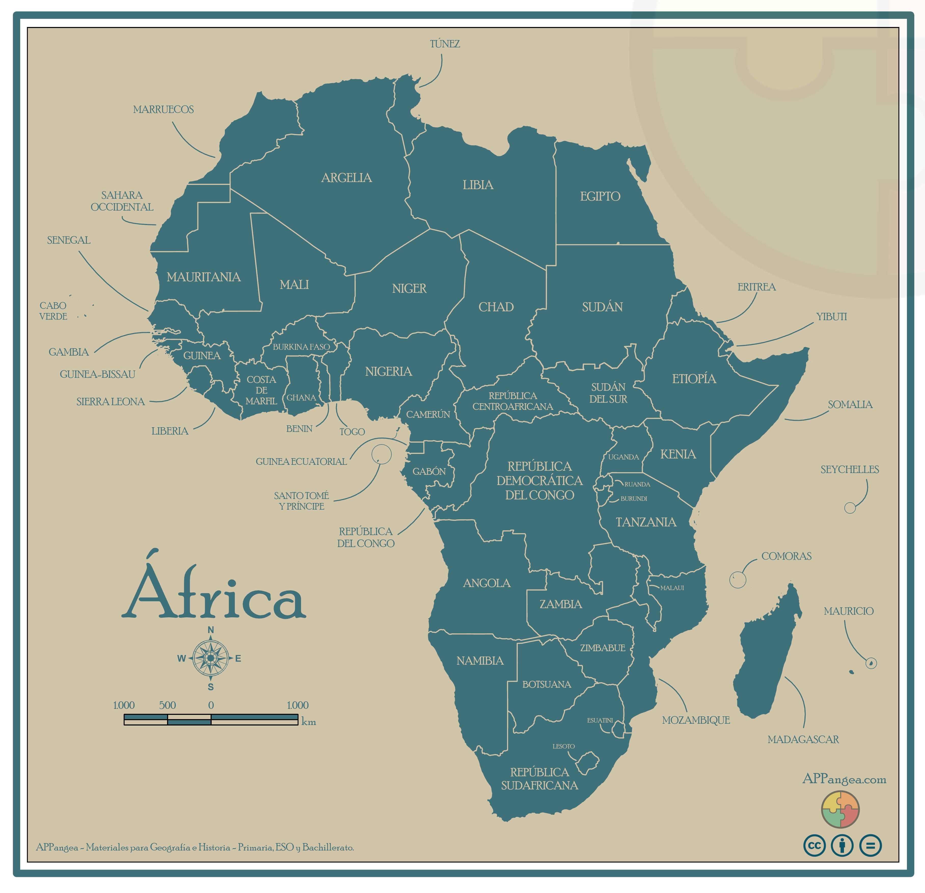 Mapa Países de África. Geografía ESO y Bachillerato.