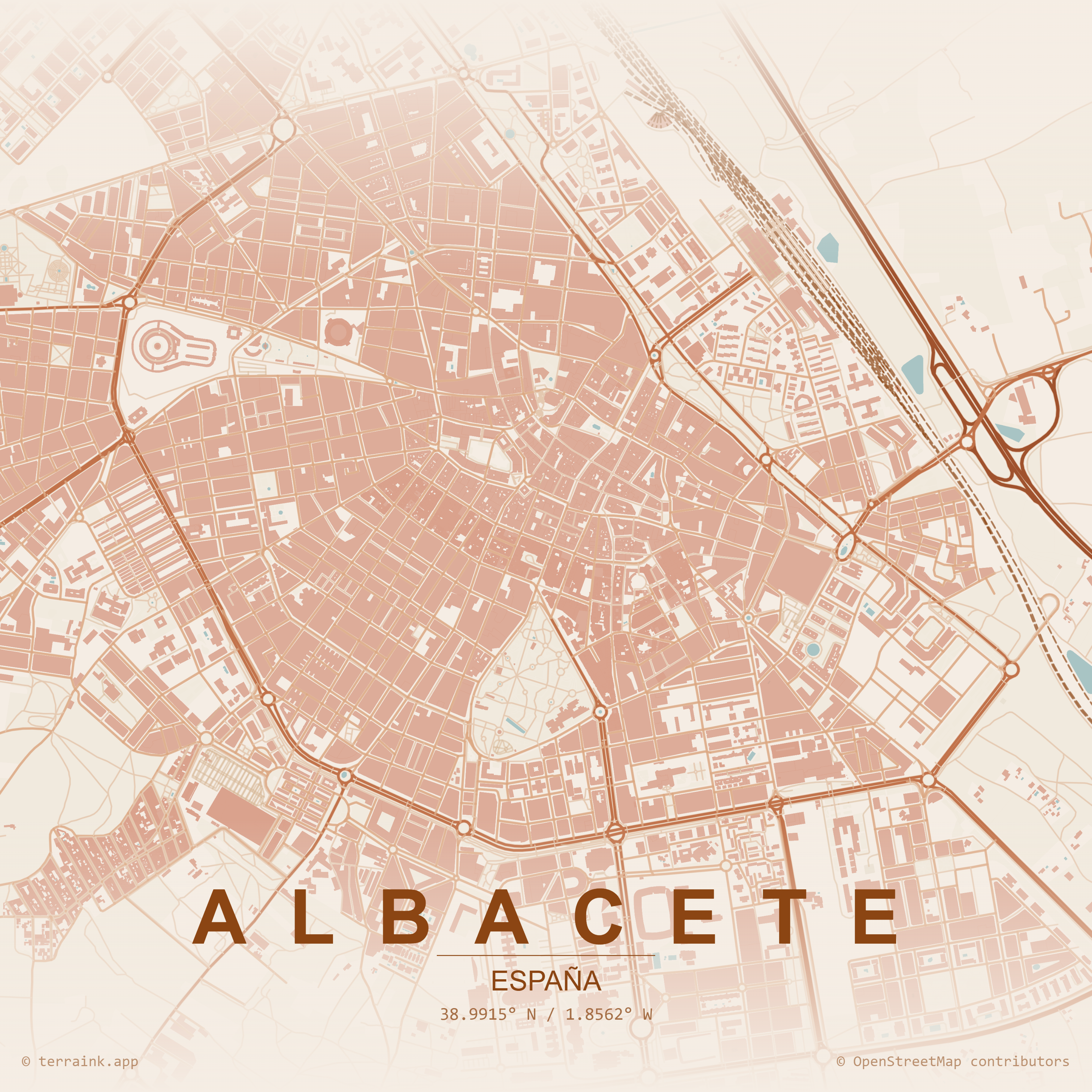 Plano urbano de Albacete. Decorativo.