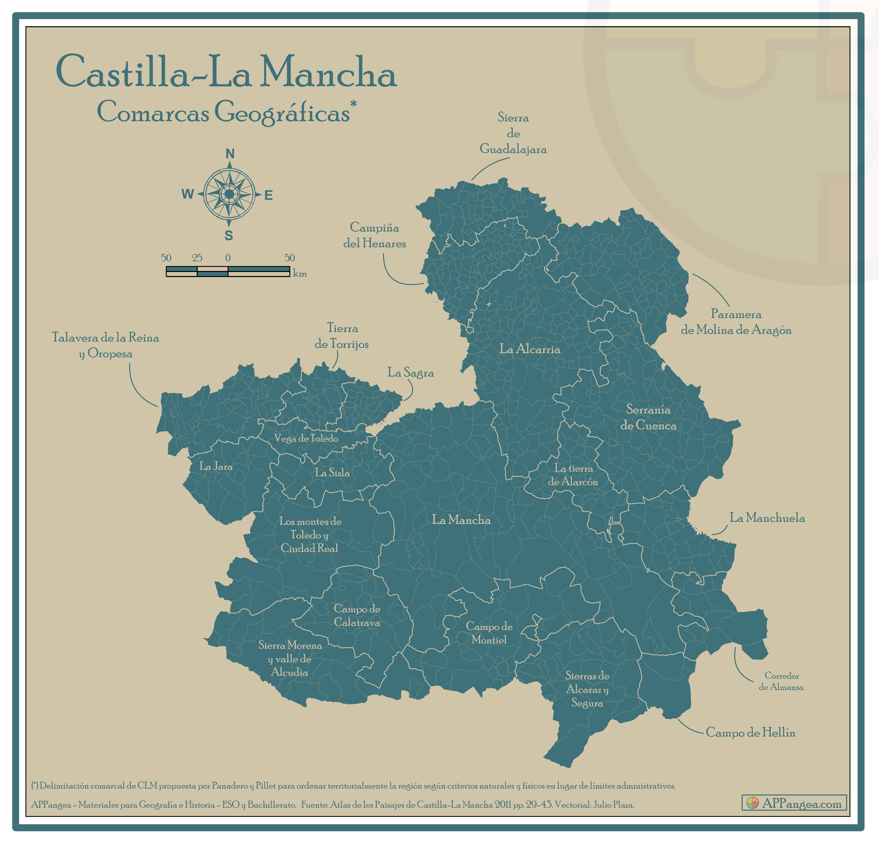 Mapa Comarcas Geográficas Castilla-La Mancha. Geografía ESO y Bachillerato