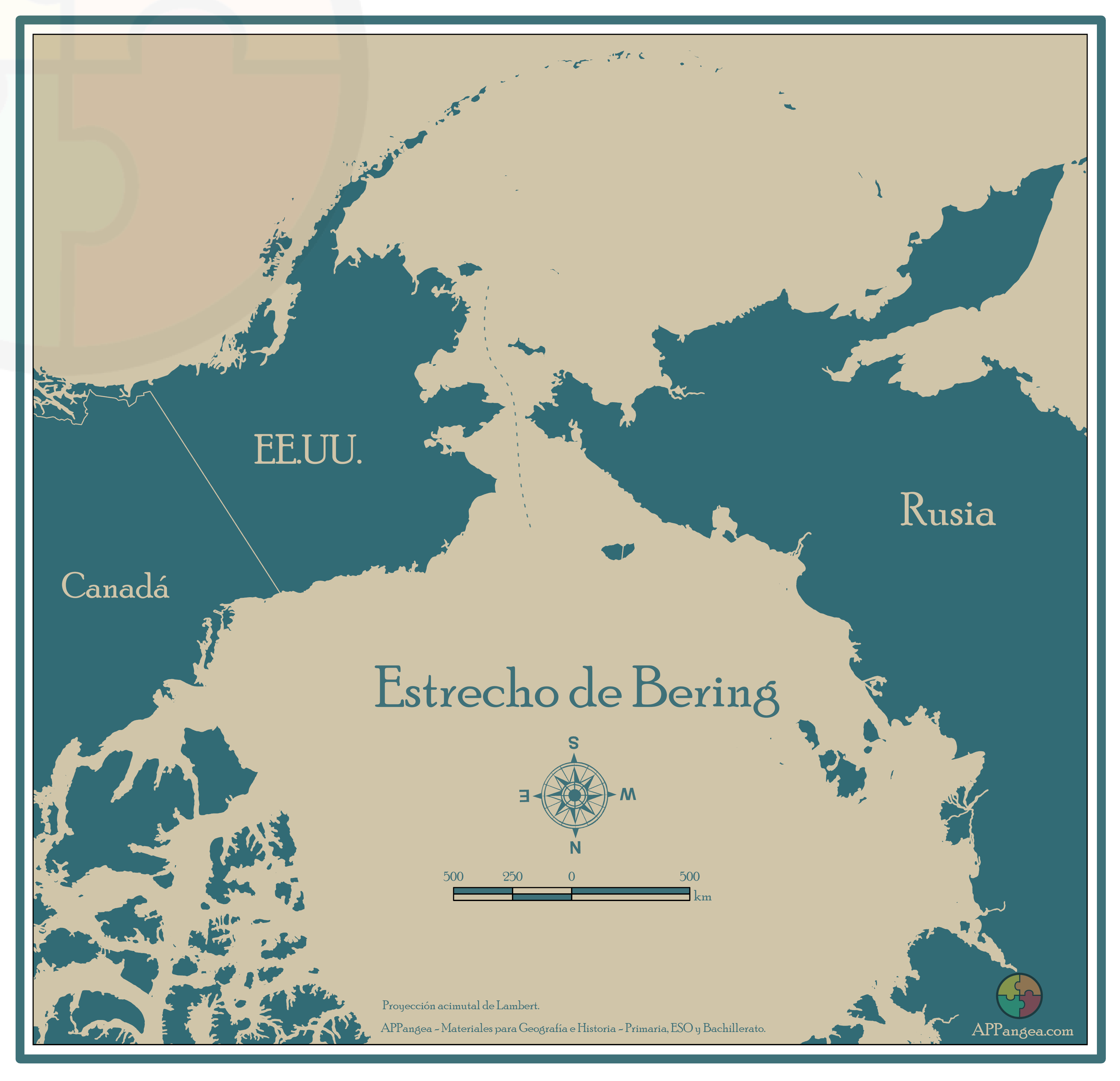 Mapa estrecho de Bering (cenital). Geografía ESO y Bachillerato