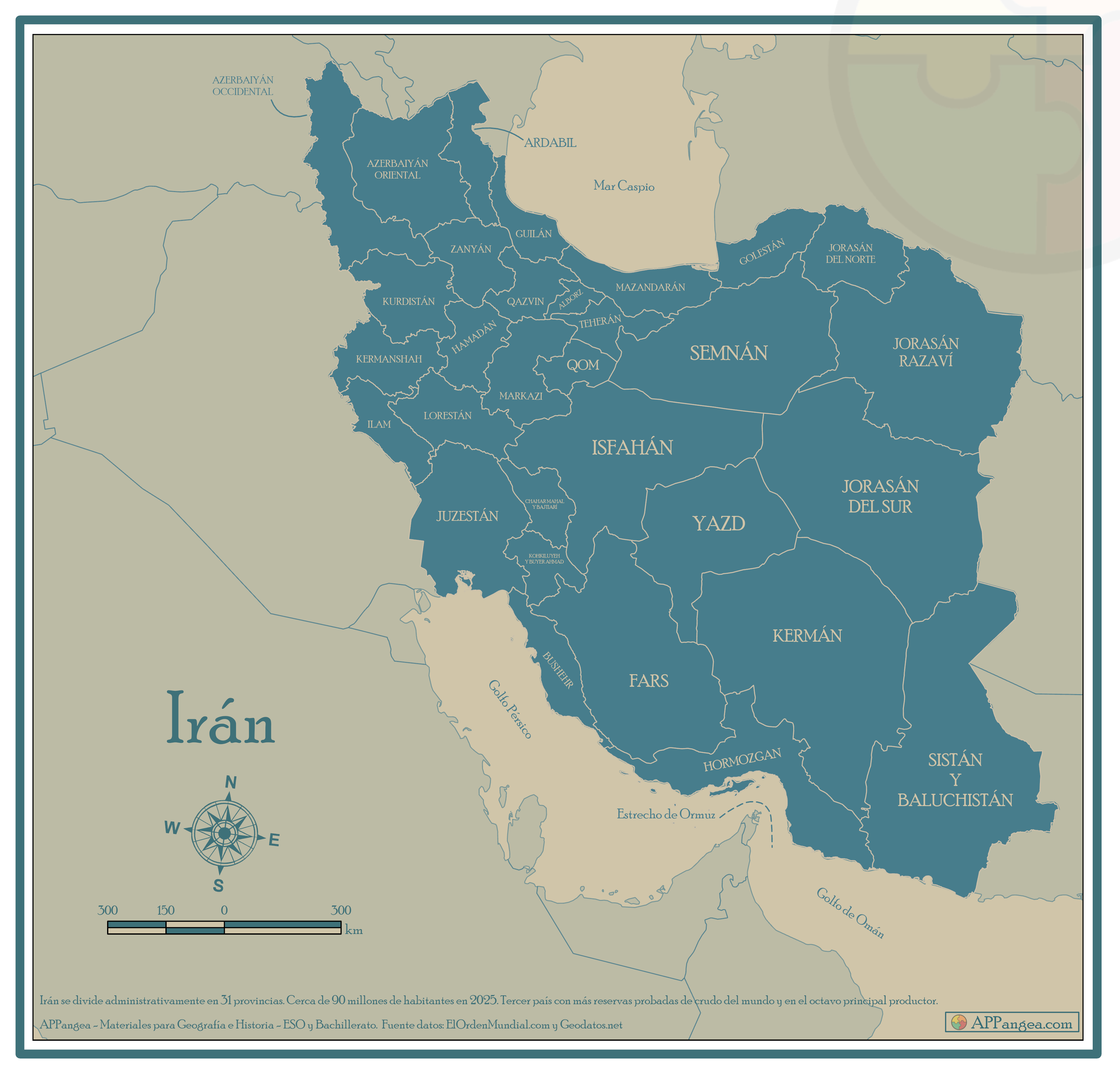 Mapa Provincias de Irán. Geografía ESO y Bachillerato