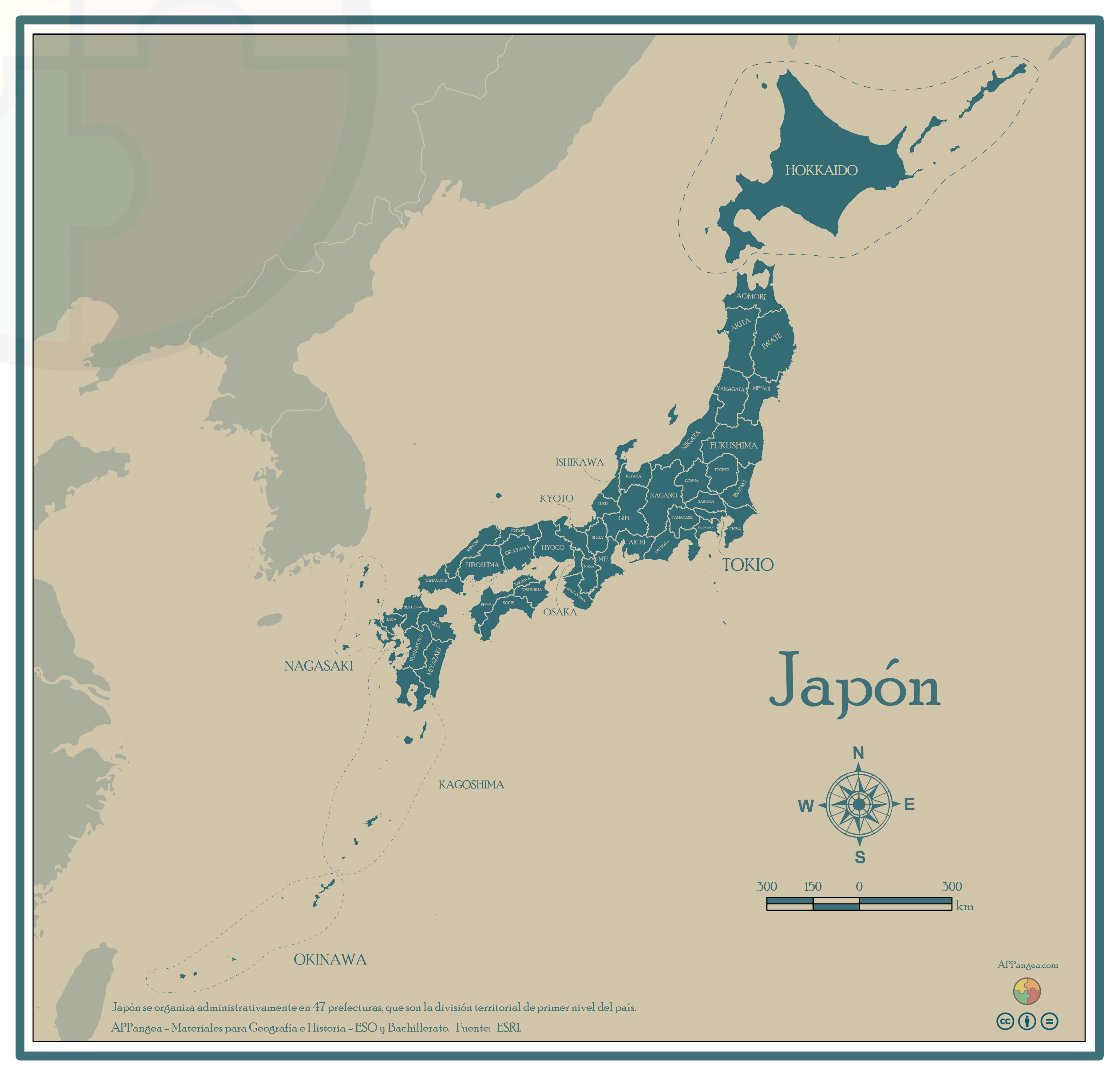 Mapa prefecturas de Japón. Geografía ESO y Bachillerato