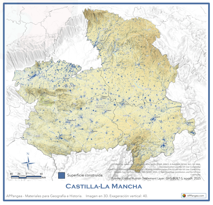 Relieve Castilla-La Mancha 3D. Superficie Construida. Geografía ESO