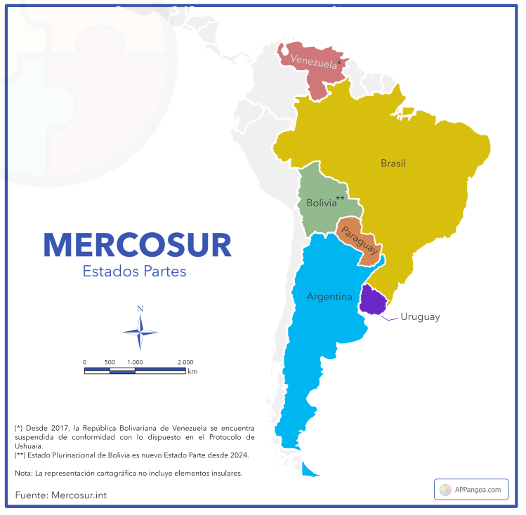 Mapa Países del Mercosur