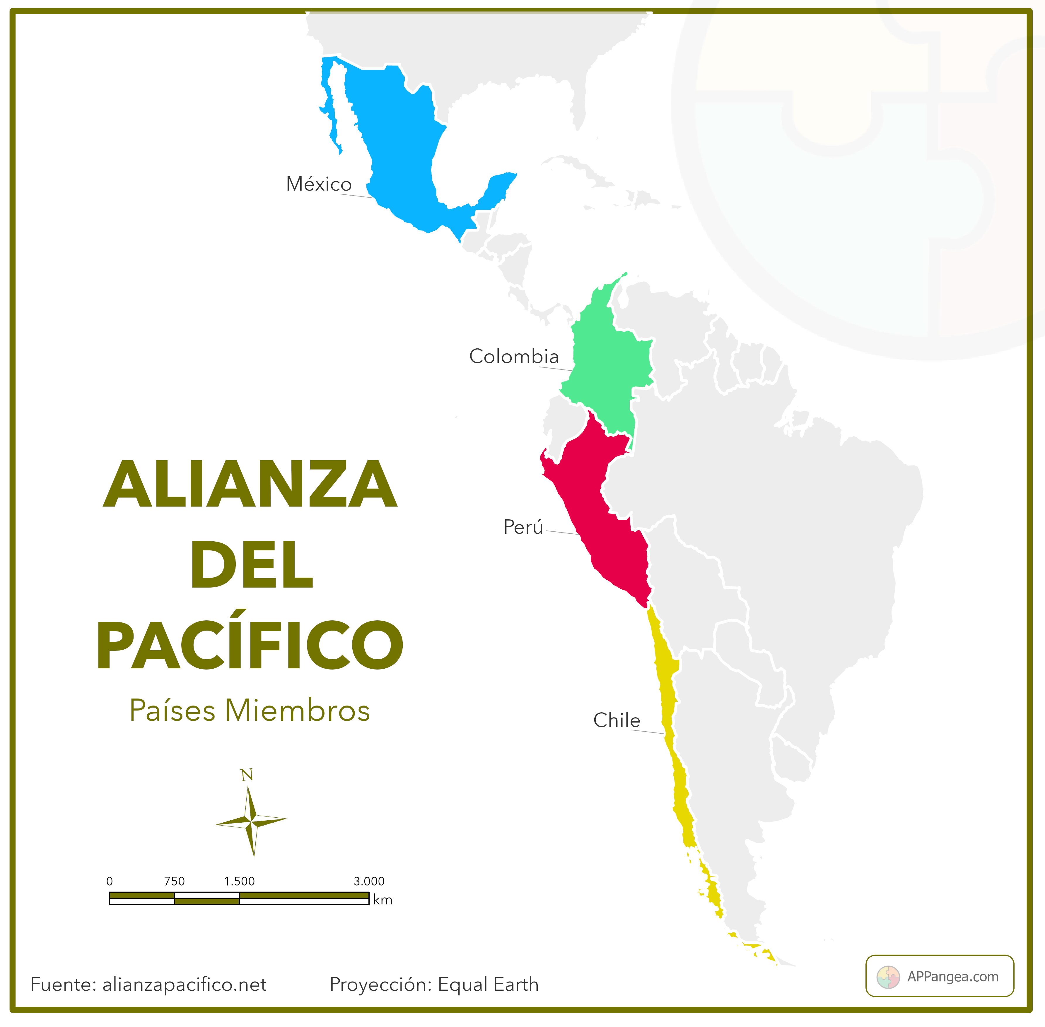 Mapa Países Alianza del Pacífico.