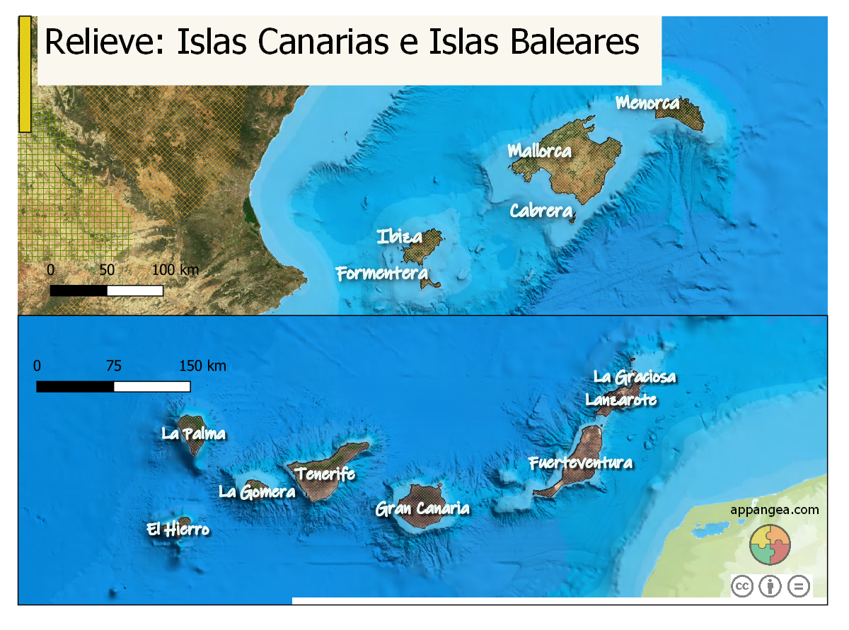Islas Canarias y Baleares. Relieve físico. Geografía 3ºESO