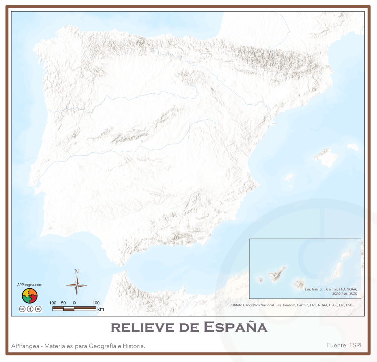 Mapa Mudo Físico España. Geografía e Historia ESO