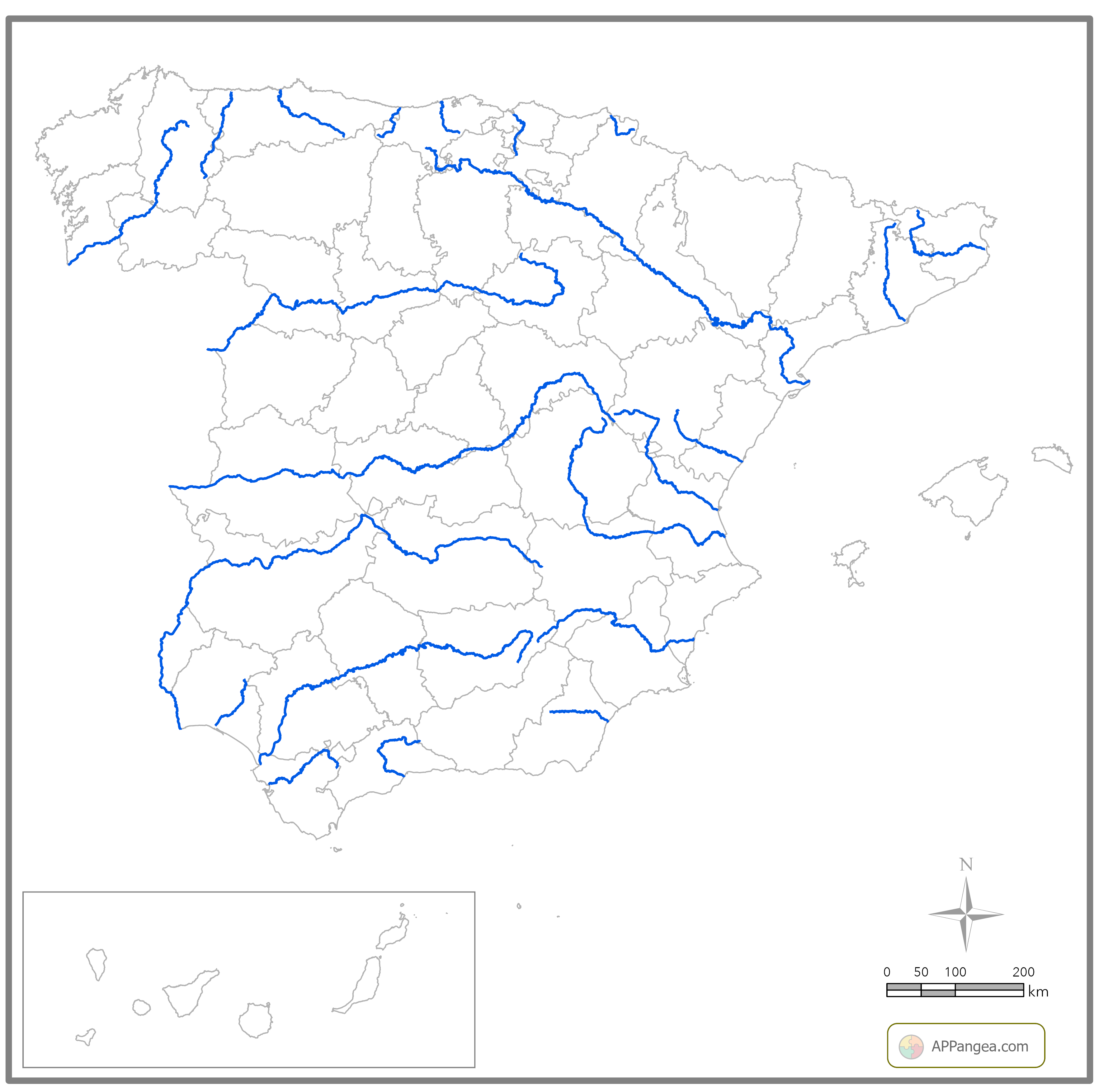 Mapa Mudo Ríos España. Geografía e Historia ESO