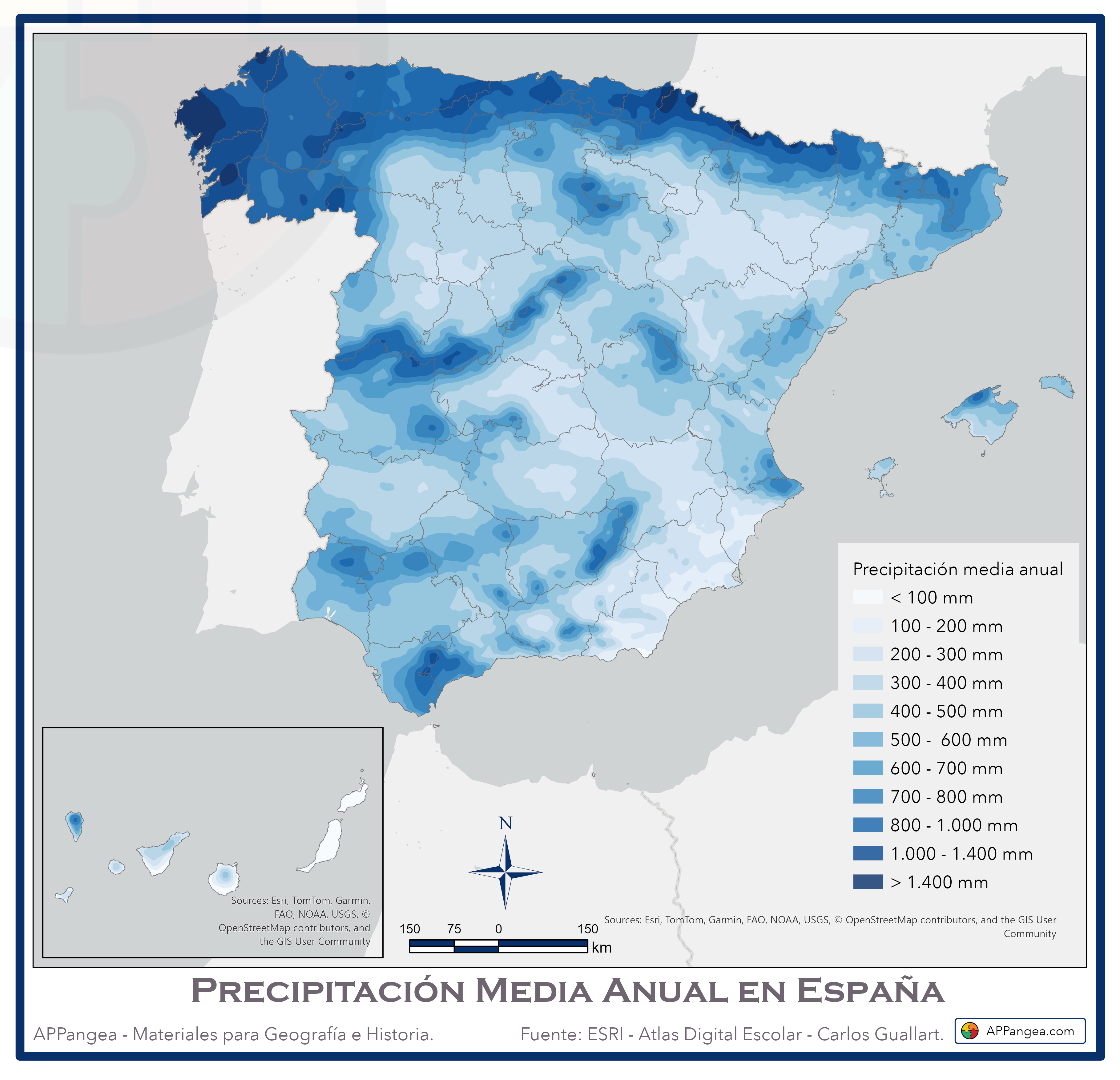 Precipitación Media Anual en España. Geografía de España. 2ºBachillerato.