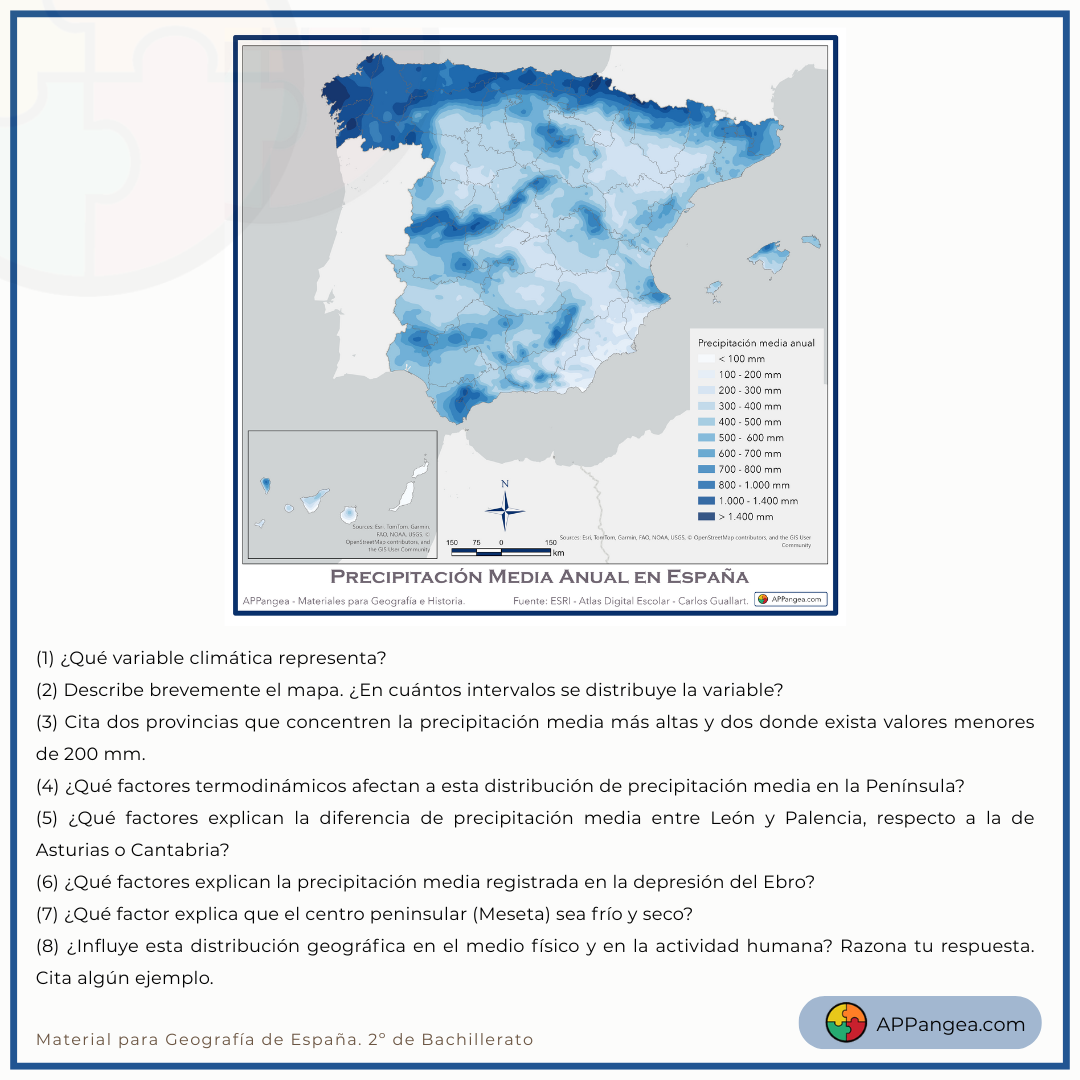 Actividad Precipitación Anual España. Geografía de España. 2º Bachillerato.