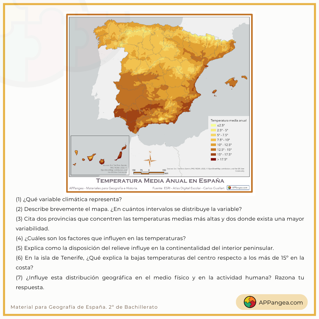 Actividad Temperatura Media Anual España. Geografía de España. 2º de Bachillerato.