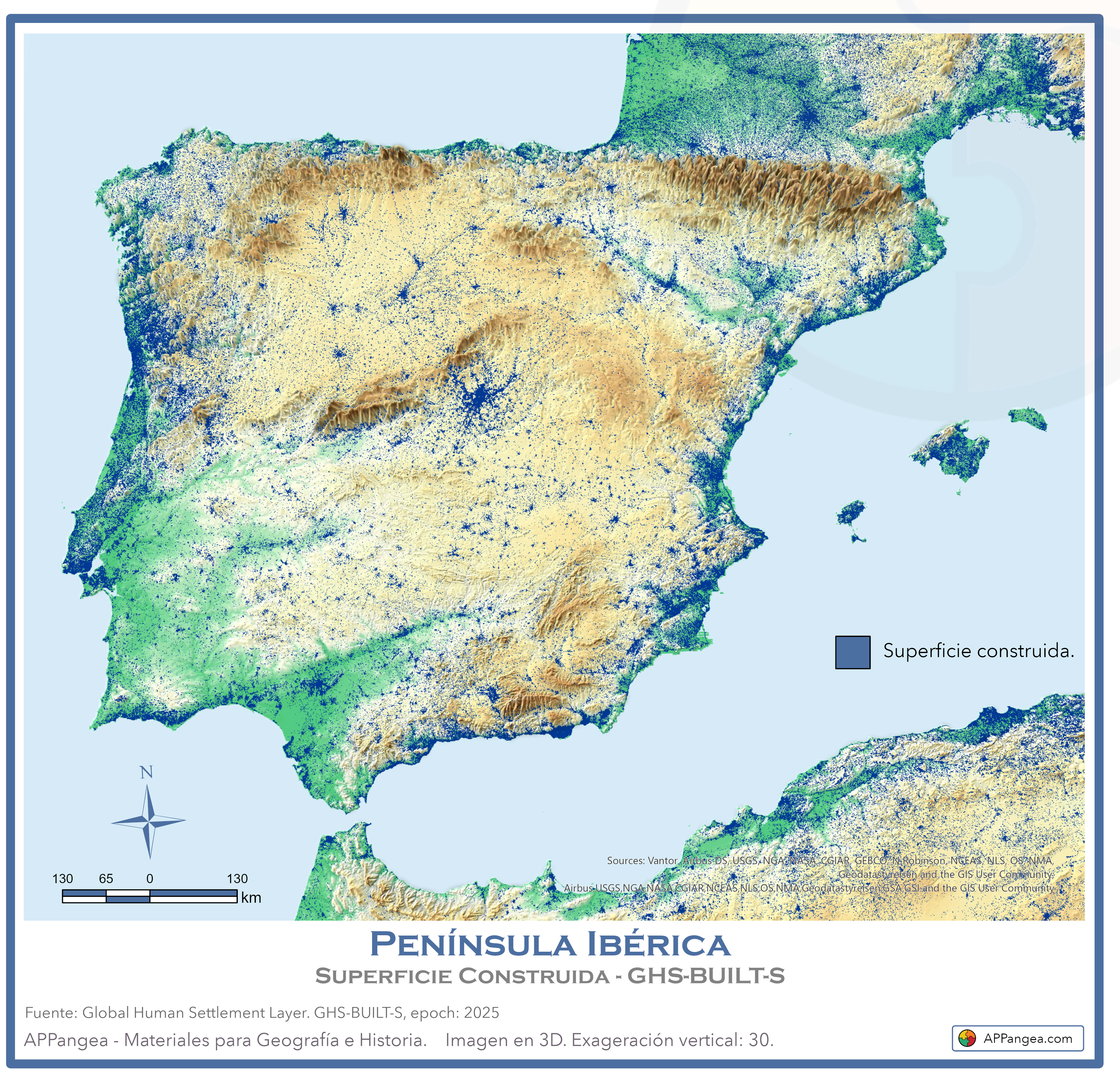 Superficie construida (Residencial y No Residencial) en la Península Ibérica, Baleares, Ceuta y Melilla. Geografía de España 2ºBachilerato.
