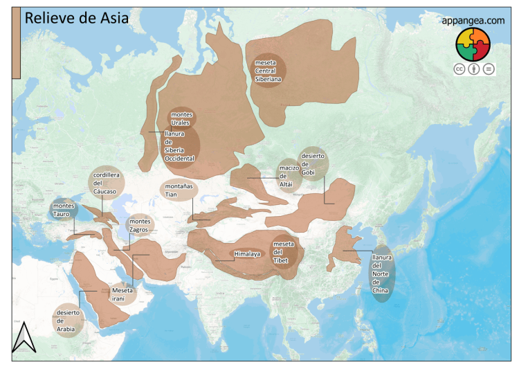 Mapas Físicos Asia – Relieve, Ríos y Lagos –  Geografía e Historia&nbsp;ESO