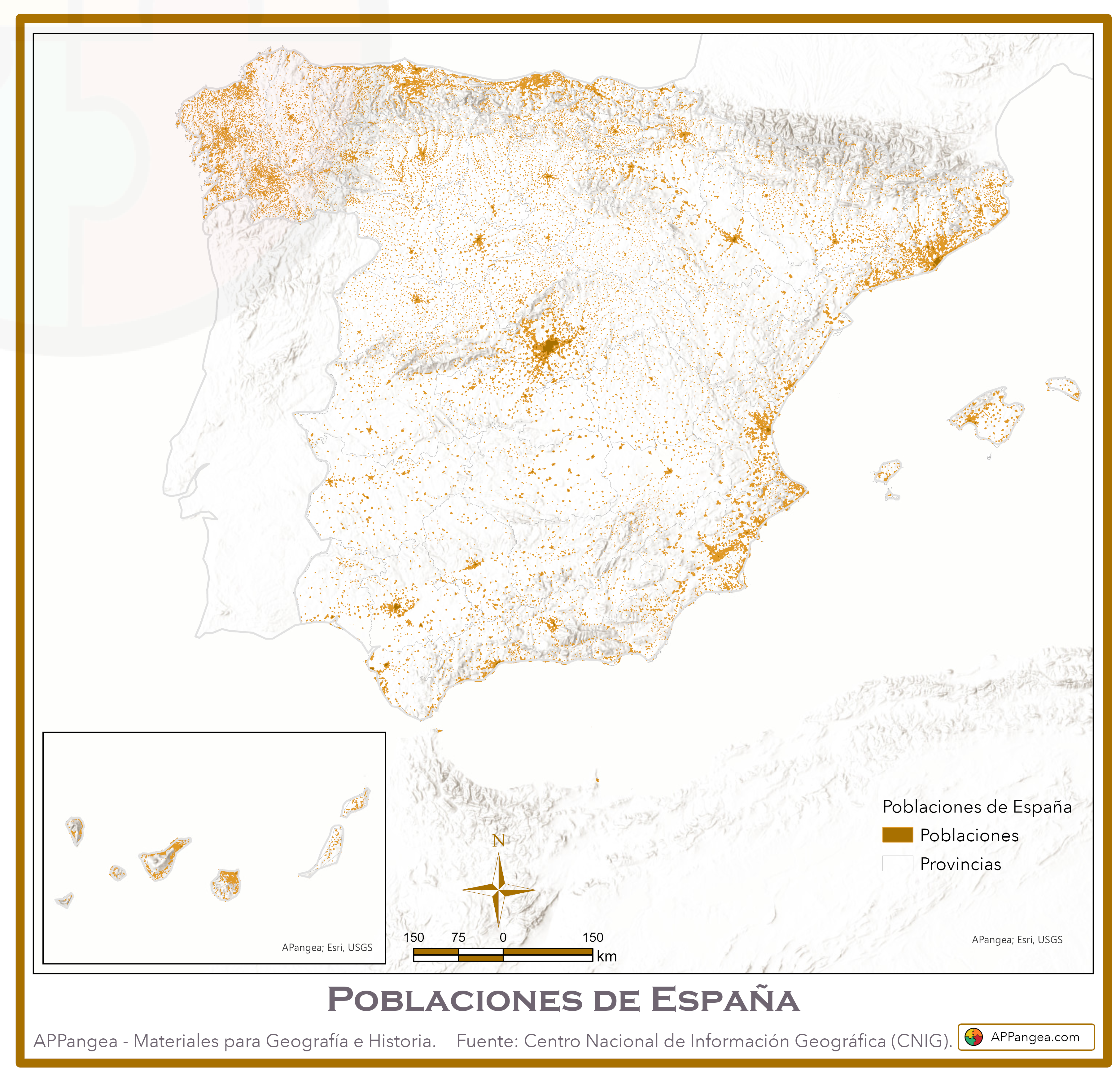 Poblaciones de España con relieve. Geografía de España 2ºBachillerato