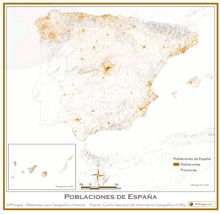 Poblaciones de España con relieve. Geografía de España 2ºBachillerato